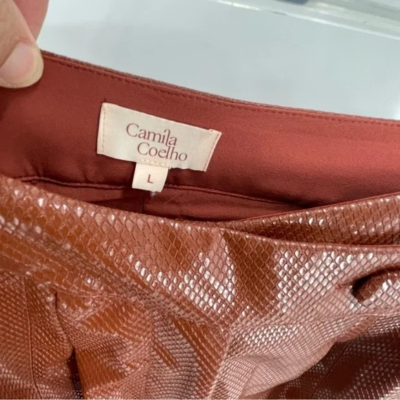 Camila Coelho Filomena Pant in Cognac size Large Women’s Faux Leather Lined - Picture 9 of 13